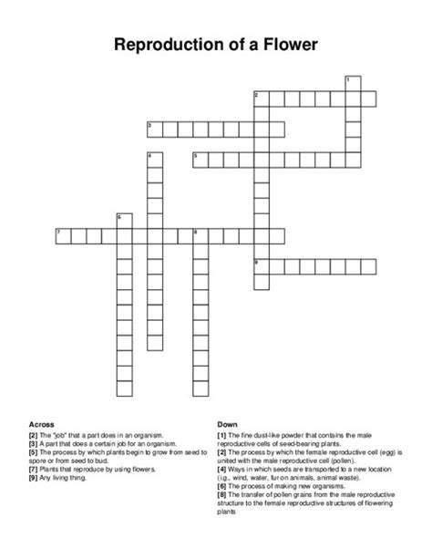 Flower Part Definitions Crossword Puzzle Answer Key Best Flower Site