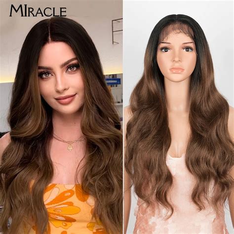 Body Wave Synthetic Lace Front Wig Ombre Brown Blond Wig For Black