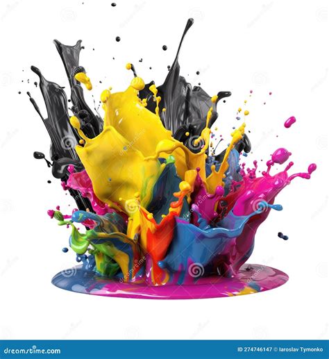 Splash Of CMYK Paint Splashing Cyan Magenta Yellow Black Isolated