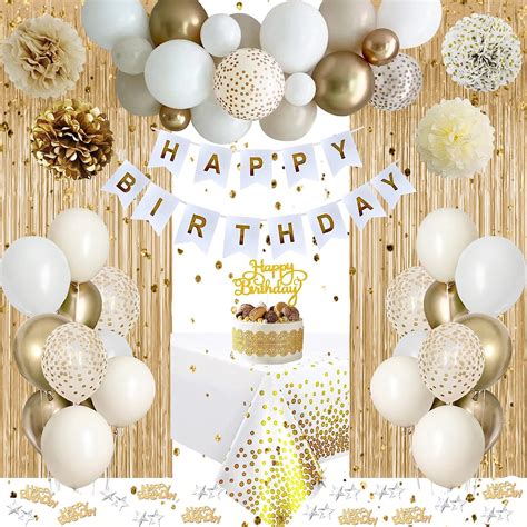 Decoration Anniversaire Femme Fille Blanc Or Ballons Anniversaire