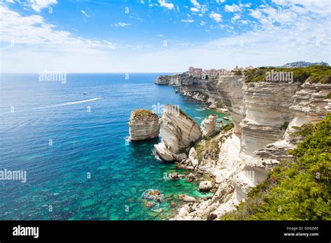 View Of Bonifacio Old Town Built On Top Of Cliff Rocks Corsica Island