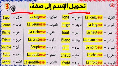 تعلم اللغة الفرنسية بشكل رائع جدا وتحويل الإسم إلى صفة للمبتدئين بالنطق