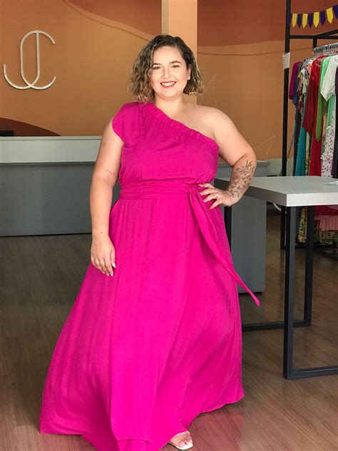 Vestido Longo Ombro Único Plus Size Julie Curves Moda Plus Size