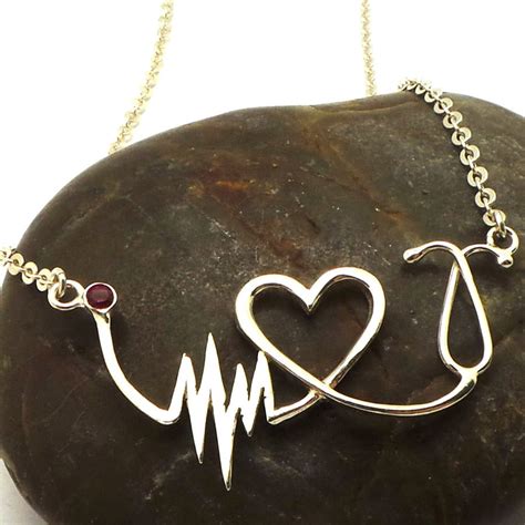 Nurse Heartbeat Stethoscope Necklace Silver Ekg Ecg Etsy