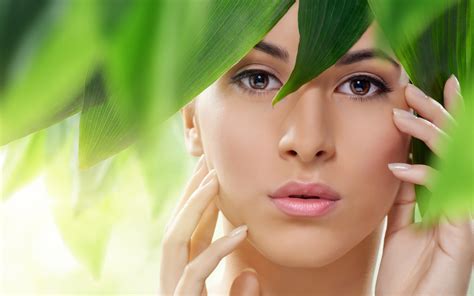 Wallpaper Face Leaves Women Model Green Nose Skin Head Flower