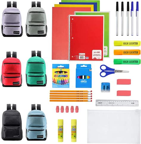 8 Pack 17” Backpacks With 18 Piece School Supplies Kits Bulk Bundle