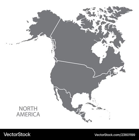 North America With Countries Map Grey Royalty Free Vector