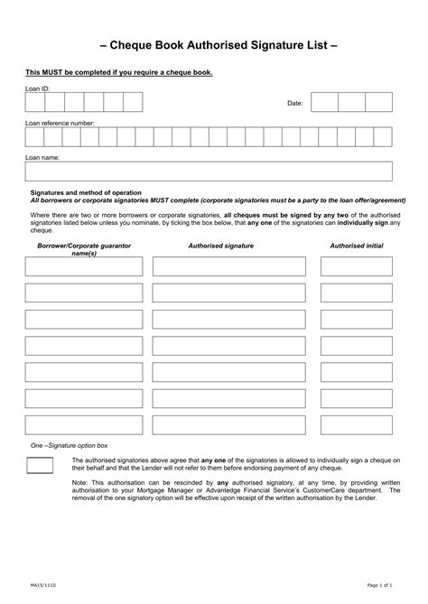 Authorised Signatory List Template