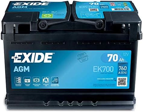 BATERÍA 12V 70AH 760 CCA AGM EXIDE EK700 Amazon es Coche y moto