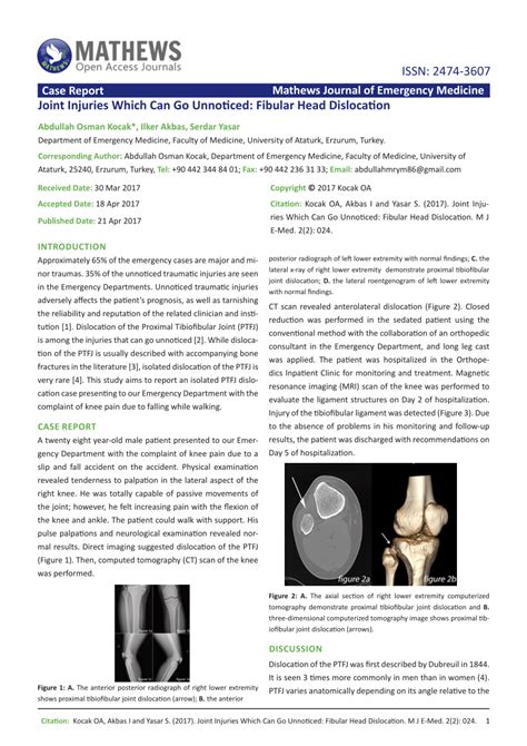 (PDF) Joint Injuries Which Can Go Unnoticed: Fibular Head Dislocation