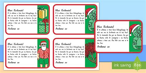 Te Reo M Ori Christmas Note Labels Professor Feito