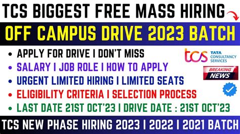 TCS Biggest Free Hiring Update TCS OFF Campus Drive 2023 2022