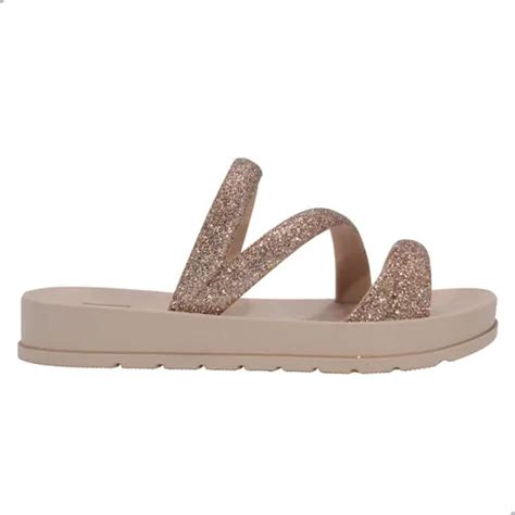 Chinelo Meninas Zaxy Infantil Slide Tiras Glitter Nude Claro Parcelamento Sem Juros