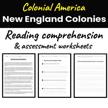 New England Colonies Colonial America Reading Comprehension Worksheets