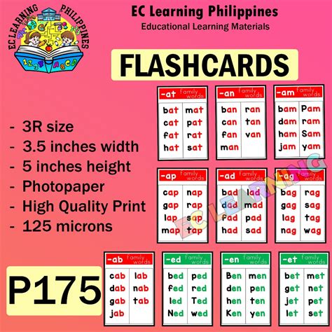 Ec Learning Cvc Word Families Laminated Flash Cards Reading Cards