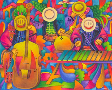 Colorful Guatemalan Painting Signed Fine Art - Solola Musicians | NOVICA