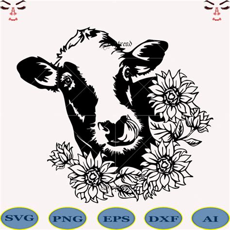 Cows With Sunflowers Svg Cow Face Svg Cow Svg Sunflowers Svg Cow