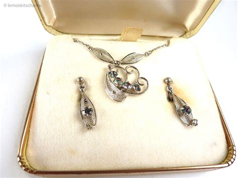 Vintage Van Dell Sterling Silver Necklace Earrings Set 925 1950s