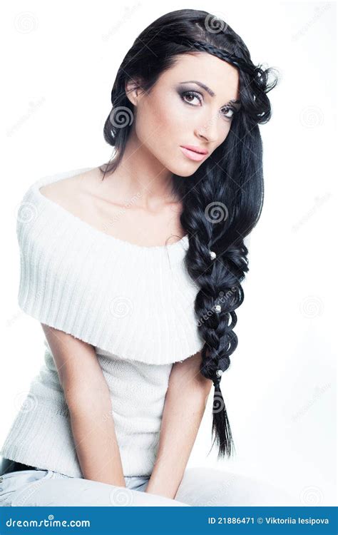 Pretty Brunette With Fashionable Braids Stock Image Image