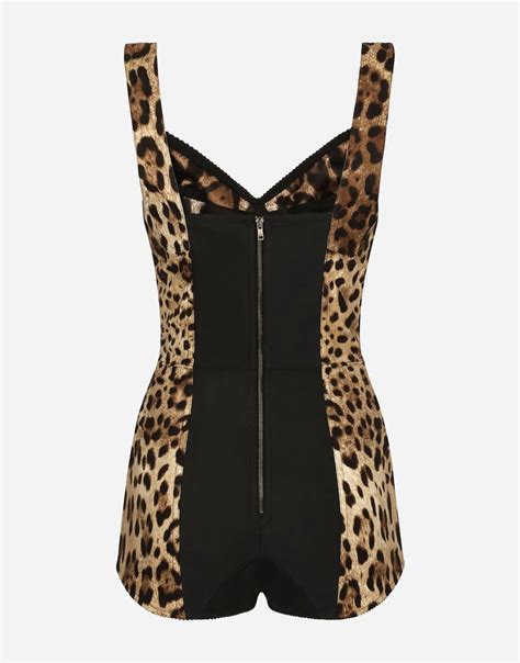 Leopard Print Charmeuse Bodysuit In Animal Print For Dolceandgabbana® Us