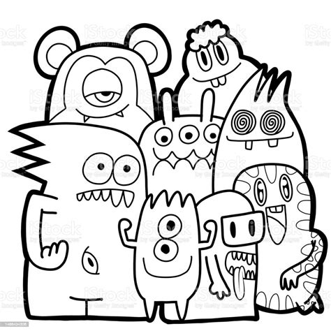 Ilustrasi Yang Digambar Tangan Monster Doodle Ilustrasi Monster Kartun