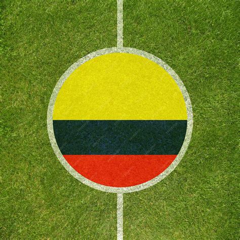 Premium Photo | Football field center closeup with Colombian flag in circle