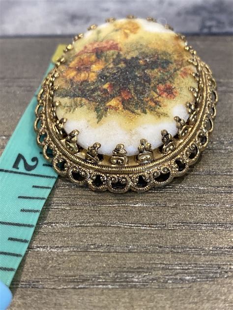 Vintage West Germany Gold Filigree Sugared Glass Fl Gem