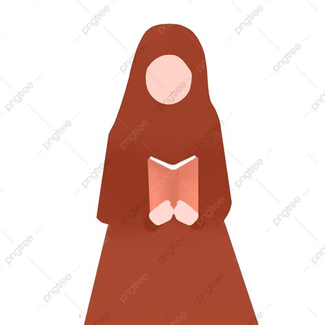 Ilustración De Libro De Lectura De Muslimah Rojo Png Muslimah Leer