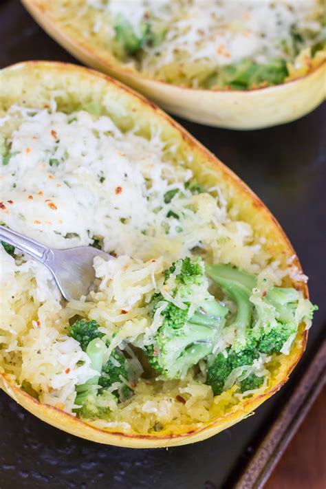 Broccoli Cheese Stuffed Spaghetti Squash Kendra S Treats