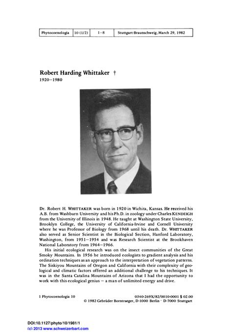 Robert Whittaker (American Plant Ecologist) ~ Bio Wiki | Photos | Videos