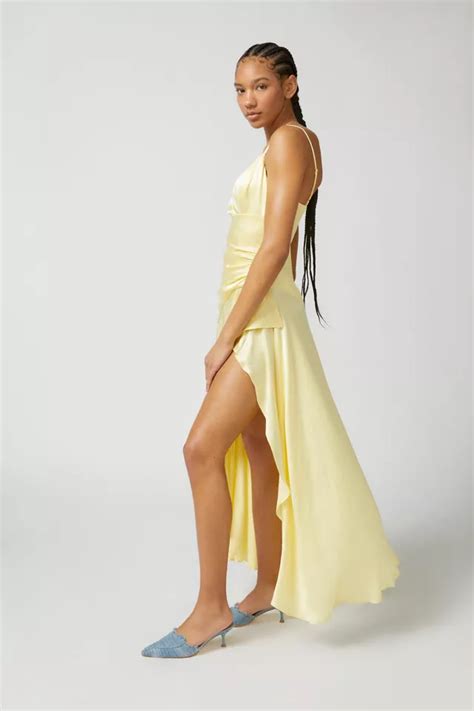 Bardot Sorella Satin Asymmetrical Midi Dress Urban Outfitters