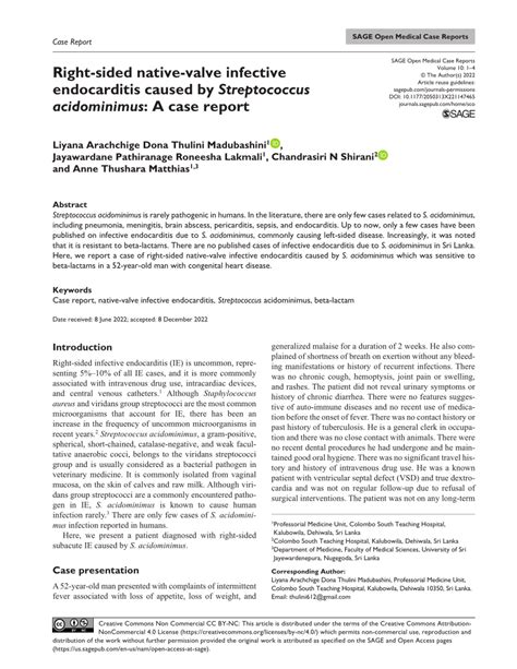 Pdf Right Sided Native Valve Infective Endocarditis Caused By Streptococcus Acidominimus A