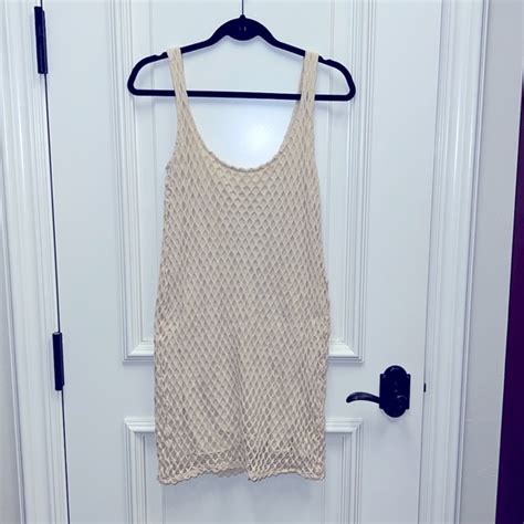Zara Dresses Zara Fishnet Mesh Dress Mini Nude Beige Stretch Layered Tunic Poshmark