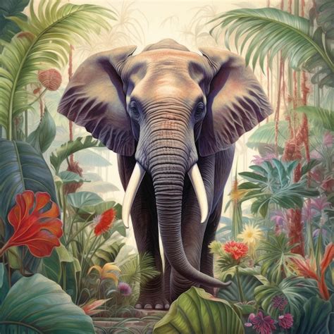 Premium AI Image | A painting of an Elephant standing in a jungle