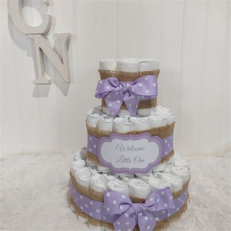 Diaper Cake Baby Shower Gift Diaper Cake For Girl Lavender Purple Table