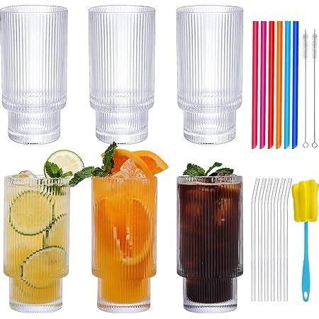 Amazon Moretoes Ribbed Glassware 6pcs 12oz Cute Glass Cups