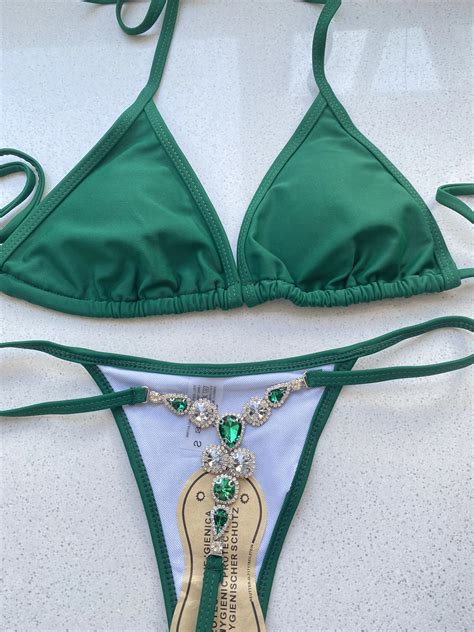 Sexy Rhinestones Brazilian Bikini Set Twinkle Swimwear Women Swimsuit Halter Thong T Back Bikini