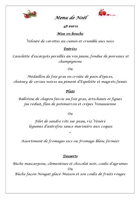 Menu De Noel Restaurant La Gamm Elles