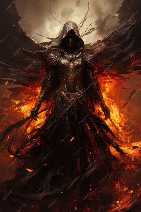 Premium Ai Image A Demonic Grim Reaper With Large Golden Wings