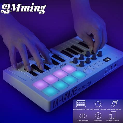 M Vave Portátil Midi 25 Key Usb Controlador De Teclado Com 8 Almofadas