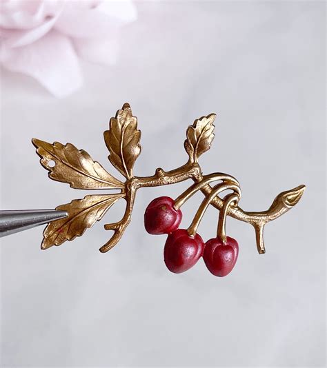 Vintage Brass Leaves Stamping Brass Tree Branch With Cherries Leaf Pendant Jewelry Finding Holly