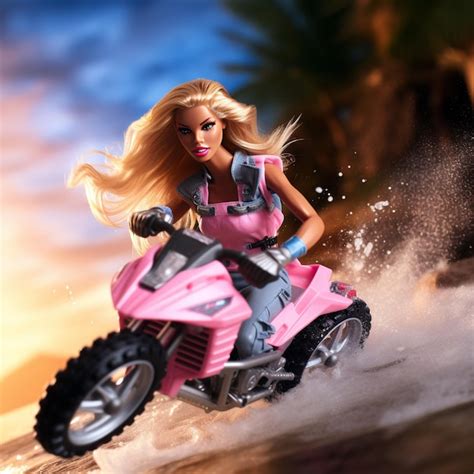 Premium Ai Image Barbie On A Motorcycle Riding Through A Puddle