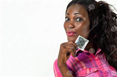 African American Girl Showing Condom Safe Sex Conc Stock Image Image