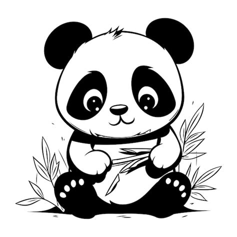 Un Panda De Dessin Animé Mignon Assis Et Tenant Du Bambou Illustration