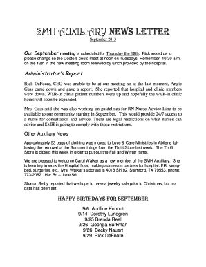 Fillable Online SMH AUXILIARY NEWS LETTER Fax Email Print - pdfFiller