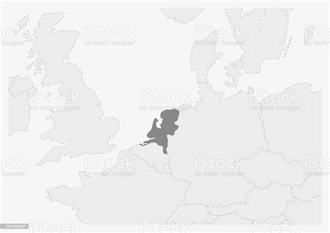 Kaart Van Europa Met Gemarkeerde Kaart Van Nederland Stockvectorkunst