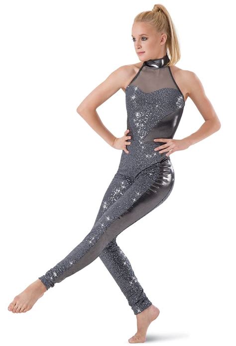 Sequin Metallic Halter Unitard Dance Outfits Dance Fashion Dance