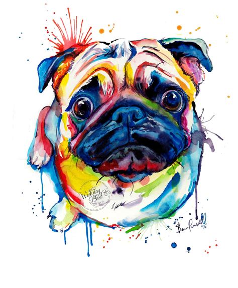 Colorful Pug Art Print Print Of My Original Watercolor Etsy Pug Art