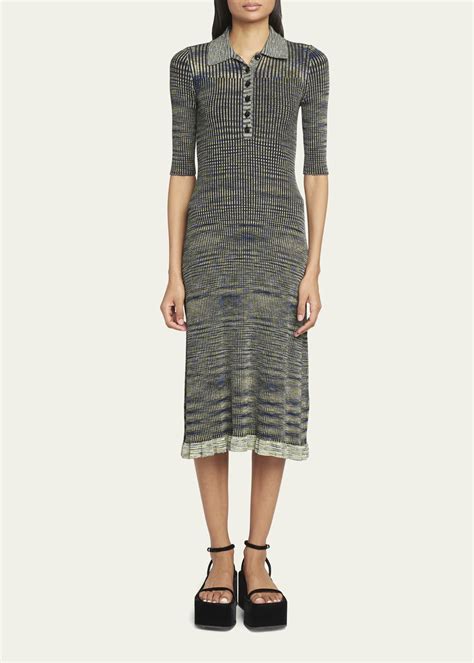 Proenza Schouler White Label Space Dye Rib Knit Polo Midi Dress