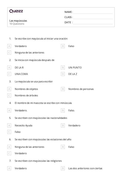 Escribir Nombres Hojas De Trabajo Para Grado En Quizizz Gratis